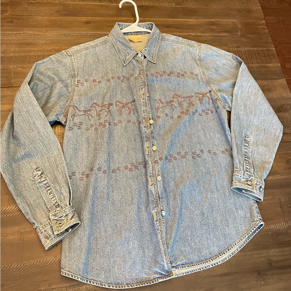 Wrangler Vintage Blue Denim Casual Button Down Shirt